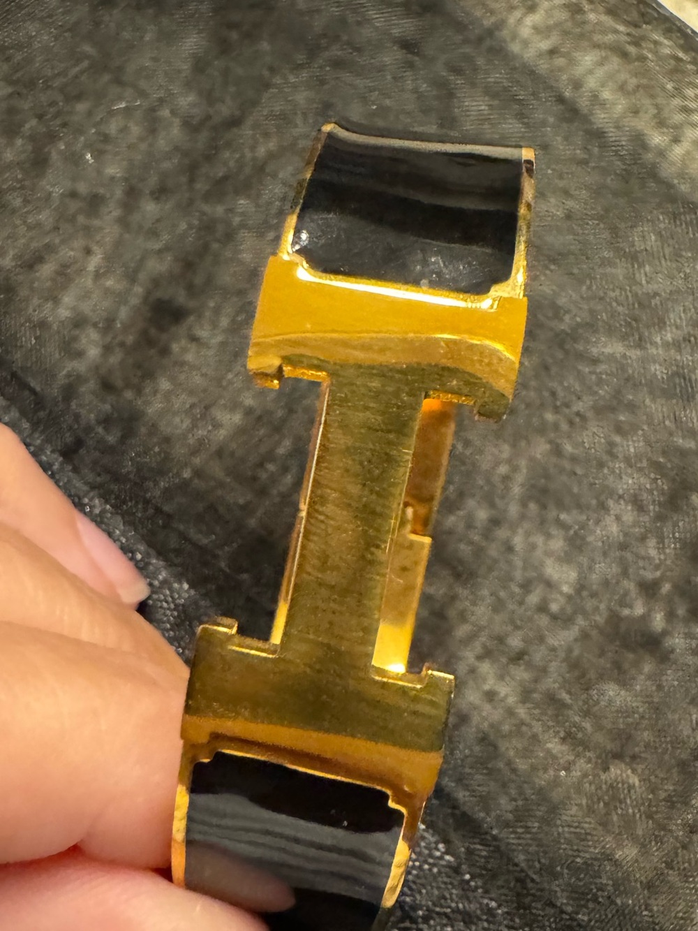 Gold-tone Cuff Bracelet with Black Enamel Hinge